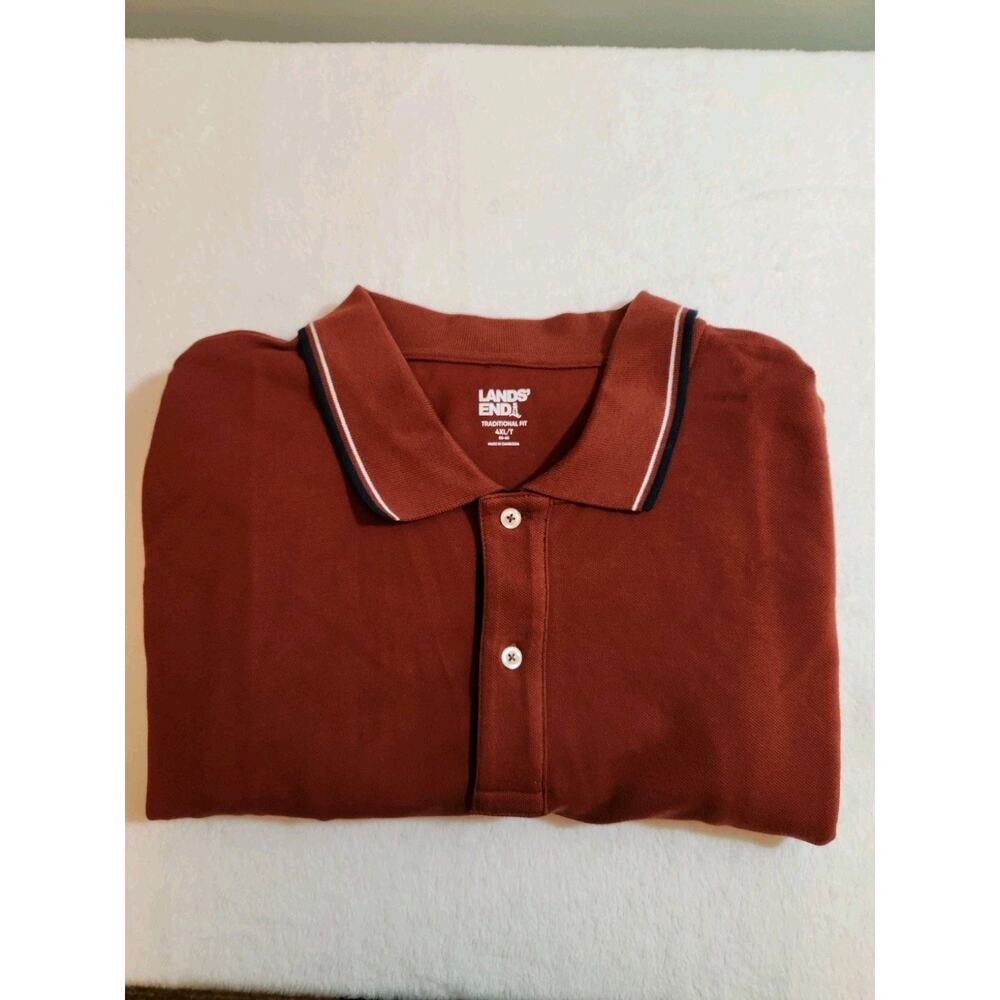Lands End Polo Shirt Mens 4XLT 4XL Tall Red Long Sleeve Golf Rugby Athleisure